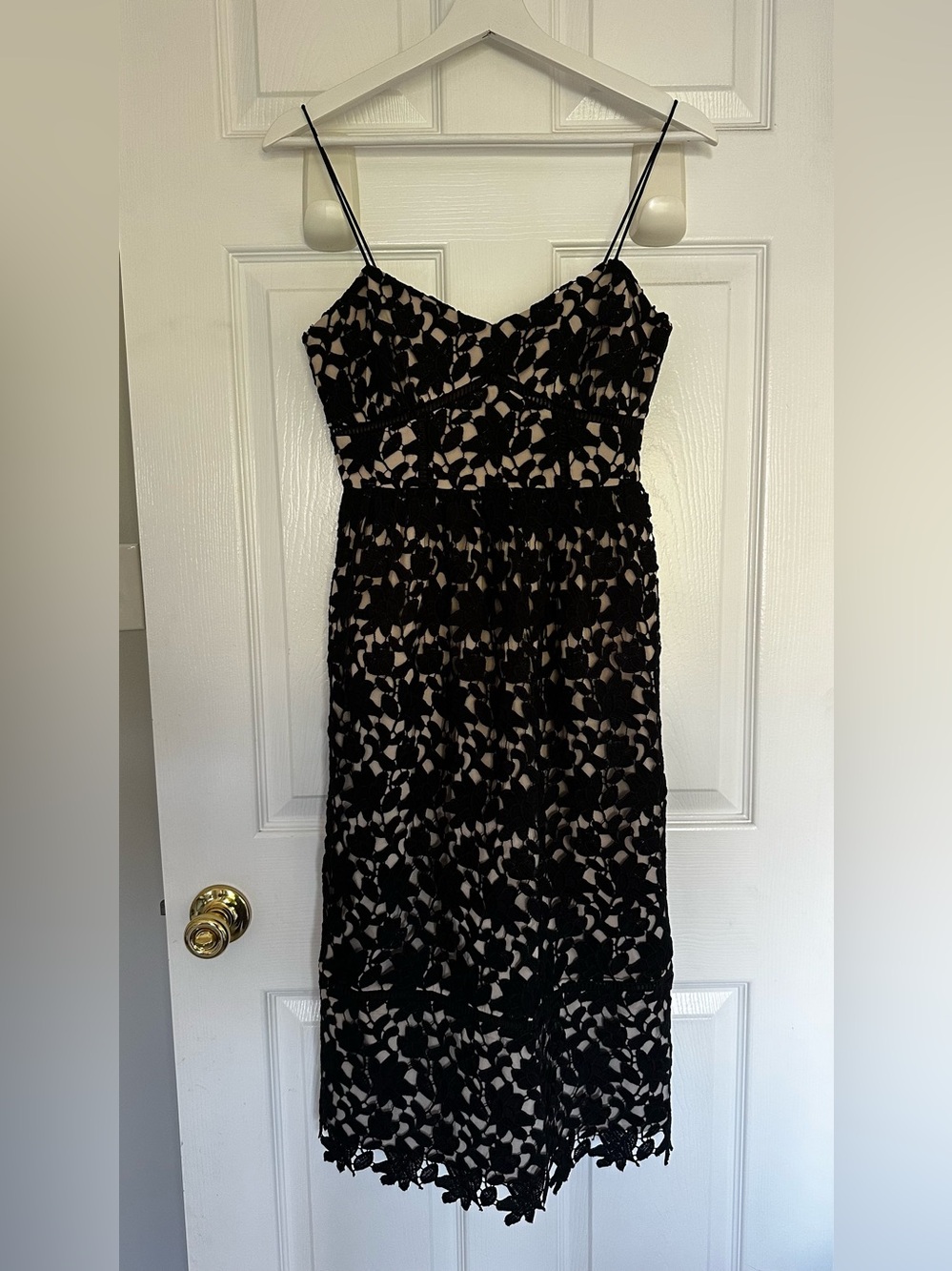 Club Monaco- Black Lace Overlay Spaghetti Strap Dress - MIDI length